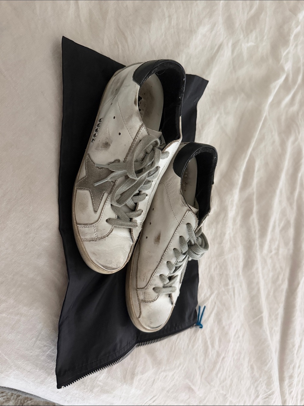 Golden Goose superstar White / Black / cream with metal lettering